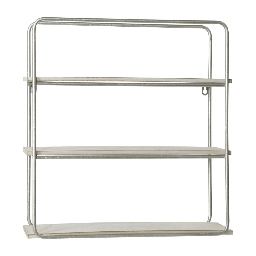 Metal/wood 3 Tier Wall Shelf, White/silver Leaf