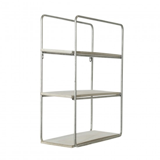 Metal/wood 3 Tier Wall Shelf, White/silver Leaf