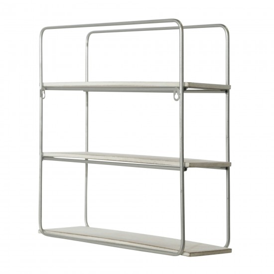 Metal/wood 3 Tier Wall Shelf, White/silver Leaf