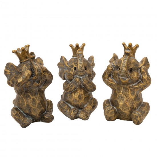 S/3 Resin Hear No,see No Speakno Elephants,gold