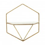 S/2 Metal / Wood Hexagon Wall Shelves, Gold/wht