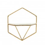 S/2 Metal / Wood Hexagon Wall Shelves, Gold/wht