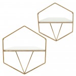 S/2 Metal / Wood Hexagon Wall Shelves, Gold/wht