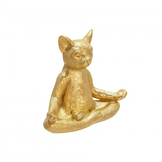 Polyresin, 7" Yoga Cat, Gold