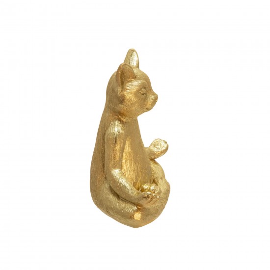 Polyresin, 7" Yoga Cat, Gold