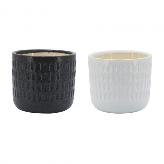 S/2 6" Dimpled Scented Candle, White/ Black 14oz