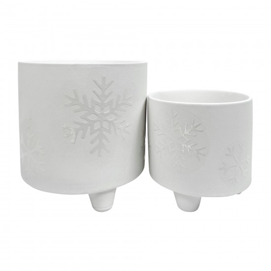Cer,s/2,6/8", Snowflake Footed Planter , White
