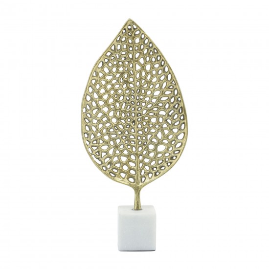 Metal, 19"h Leaf On Stand, Gold