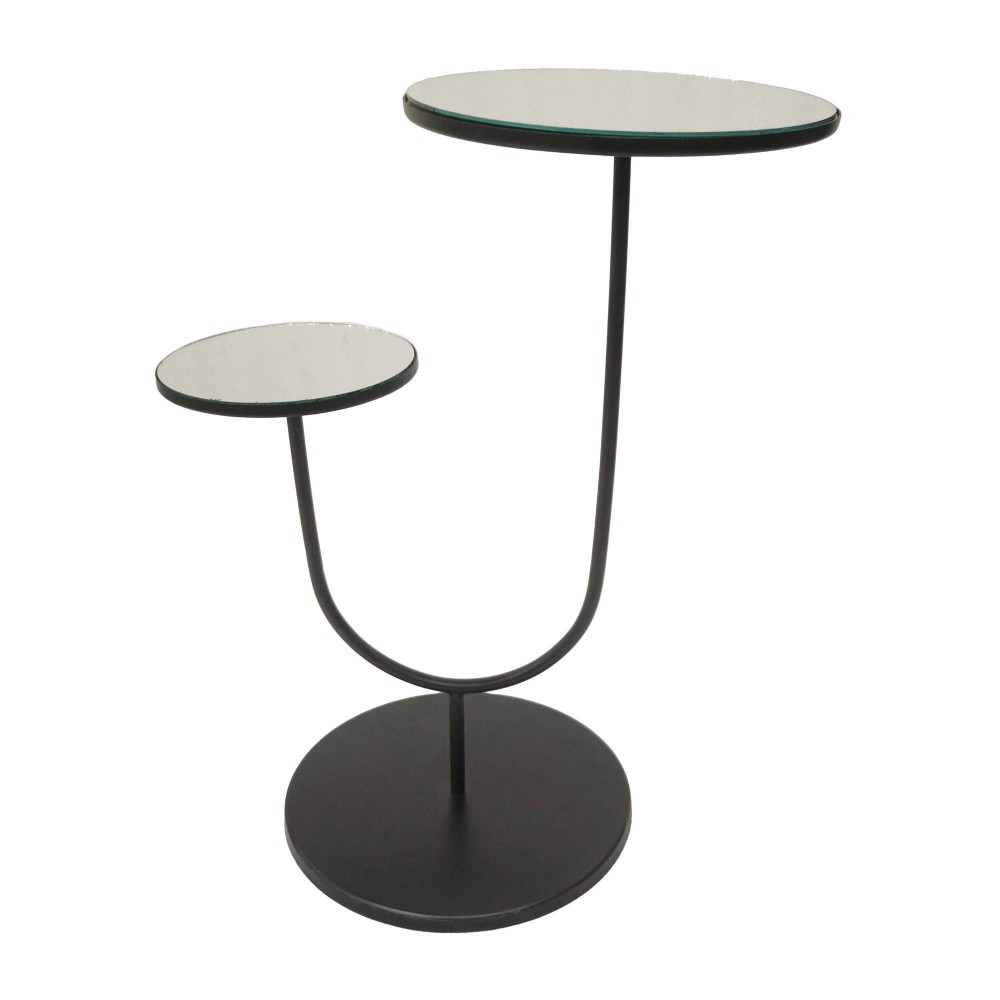 Metal, 19"dx25"h 2-tiered Side Table W/ Mirror Top Metal, 19"dx25"h 2-tiered Side Table W/ Mirror Top