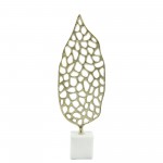 Metal, 19"h Cut-out Leaf On Stand, Gold