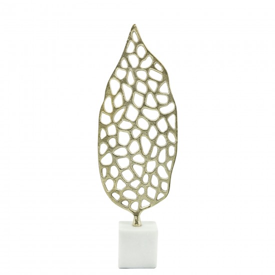 Metal, 19"h Cut-out Leaf On Stand, Gold