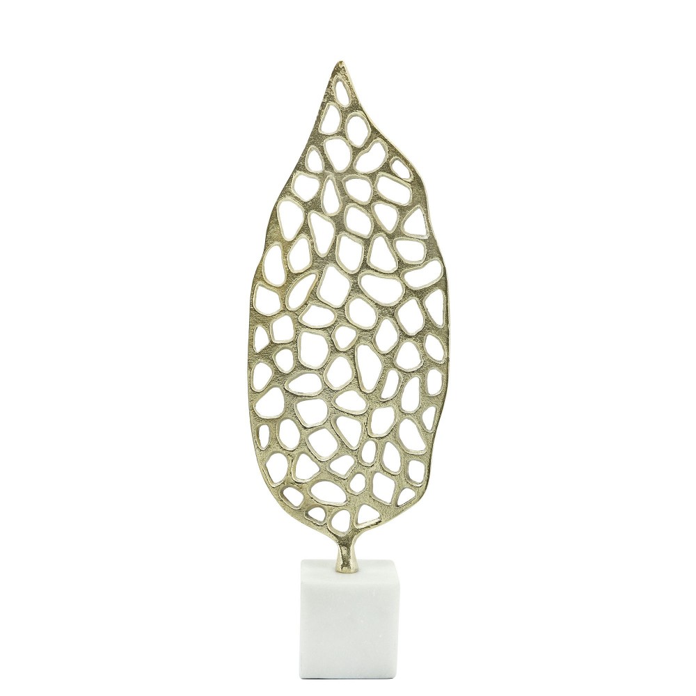 Metal, 19"h Cut-out Leaf On Stand, Gold