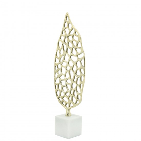 Metal, 19"h Cut-out Leaf On Stand, Gold