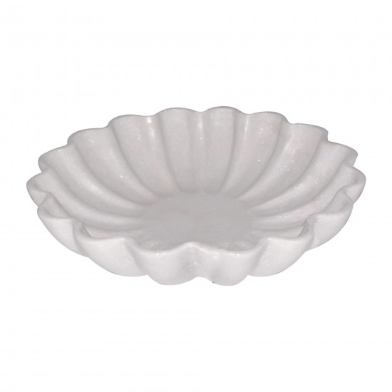 Marble, 12"d Shell Shaped Tray, White