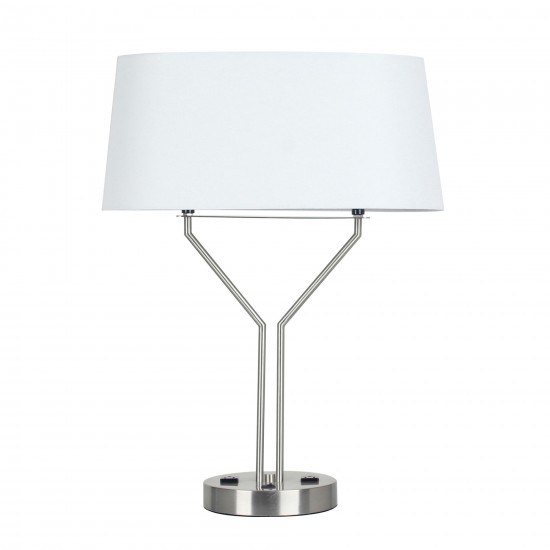 Metal 26.75" Table Lamp W/usb, Outlet, Silver