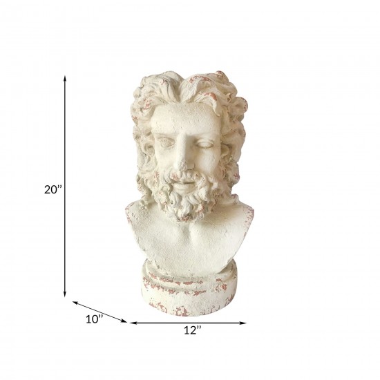 Resin, 20"h Roman Emperor Bust, Antique White