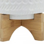 5" Tribal Planter W/ Wood Stand, White