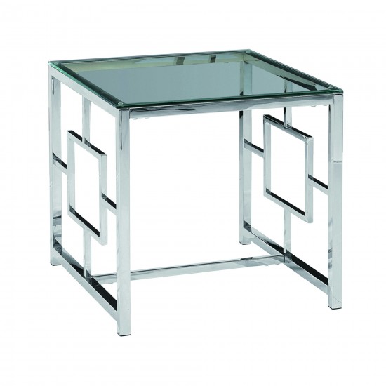 Silver Metal/glass Accent Table, Kd, Square Pattern