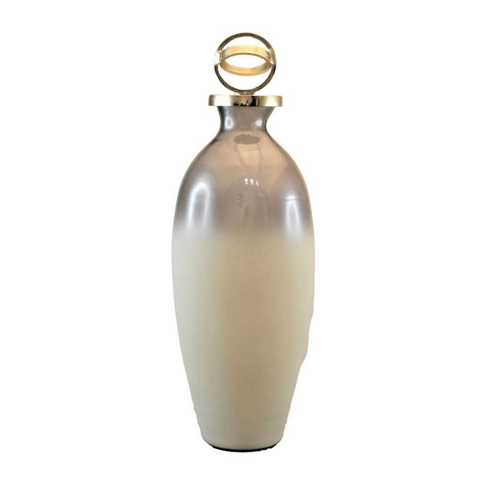 Glass,22",bottle W/sphere Lid,white/gold