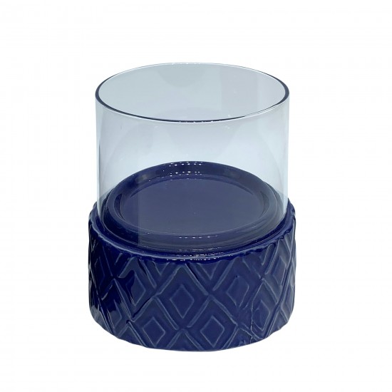 Cobalt Ceramic /glass 5" Pillar Holder, Diamond