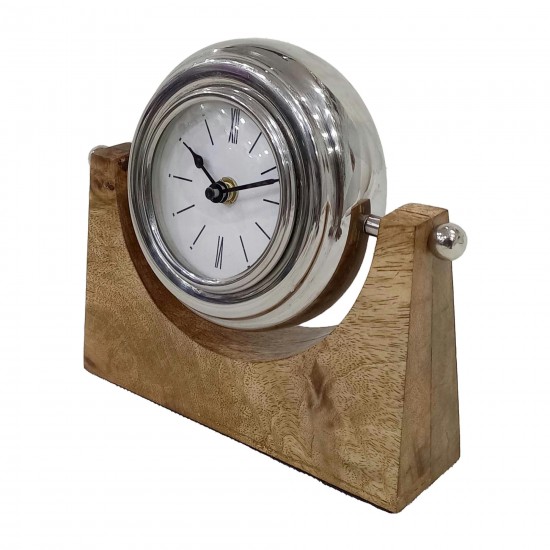 Wood,7"h,lock-on-stand Table Clock,nickel