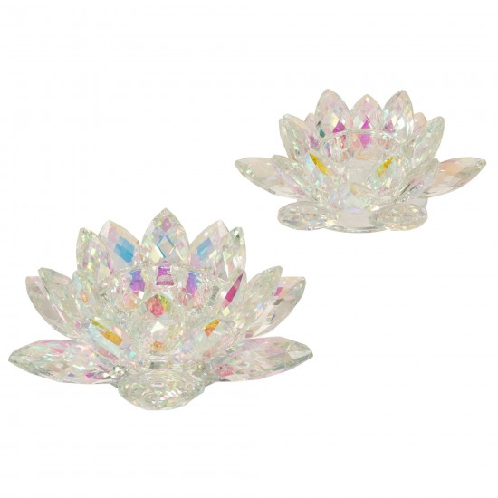 Rainbow Crystal Lotus Votive Holder 8.25"