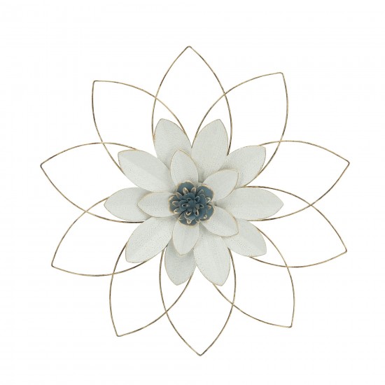 Metal 20" Wall Flower, White/blue, Wb