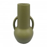 Cer,8",vase W/handles,olive