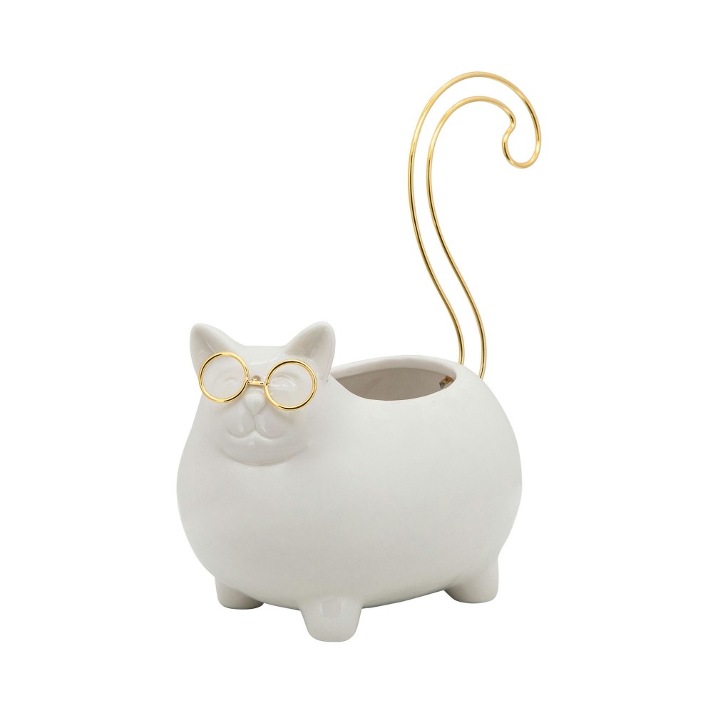 8"h Kitty Trinket Tray, White