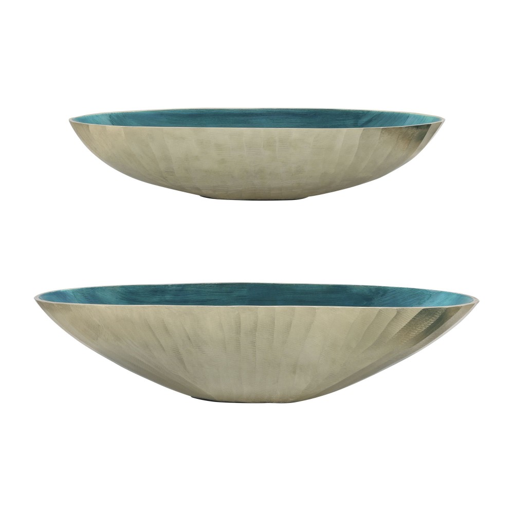 S/2 Aluminum 22/24" Oval Bowl, Aqua