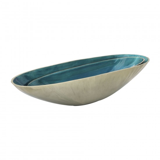 S/2 Aluminum 22/24" Oval Bowl, Aqua