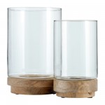 S/2, 9/10" Hurricane Candle Holder On Wood Base, N