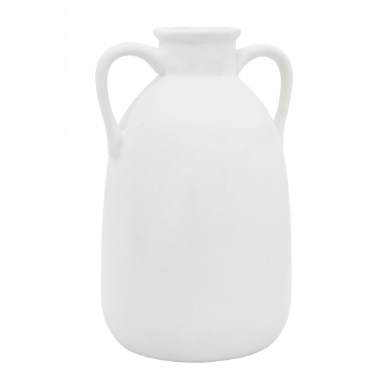 Cer, 10"h Eared Vase, White