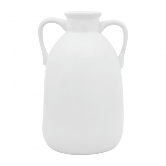 Cer, 10"h Eared Vase, White