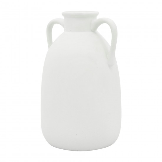 Cer, 10"h Eared Vase, White