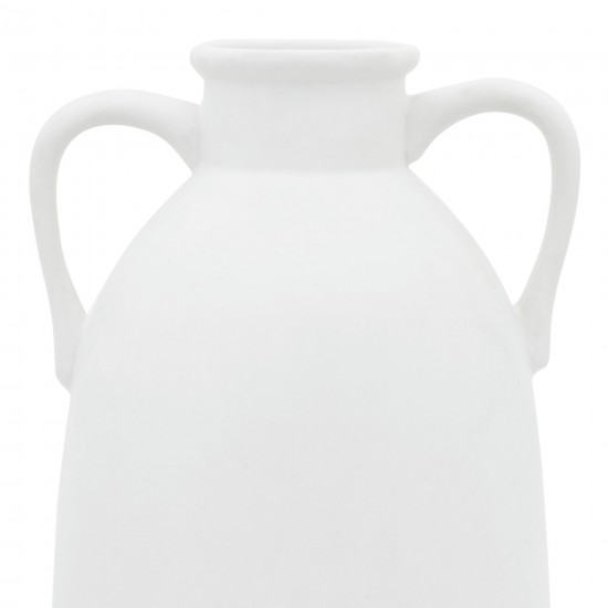 Cer, 10"h Eared Vase, White