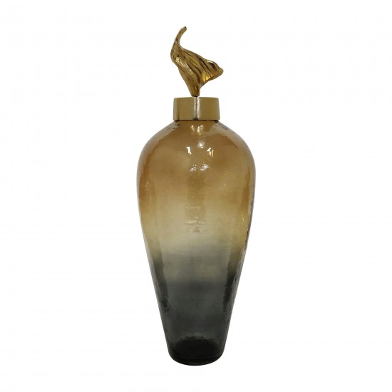 27"h Metal Vase W/ Lily Lid, Bronze