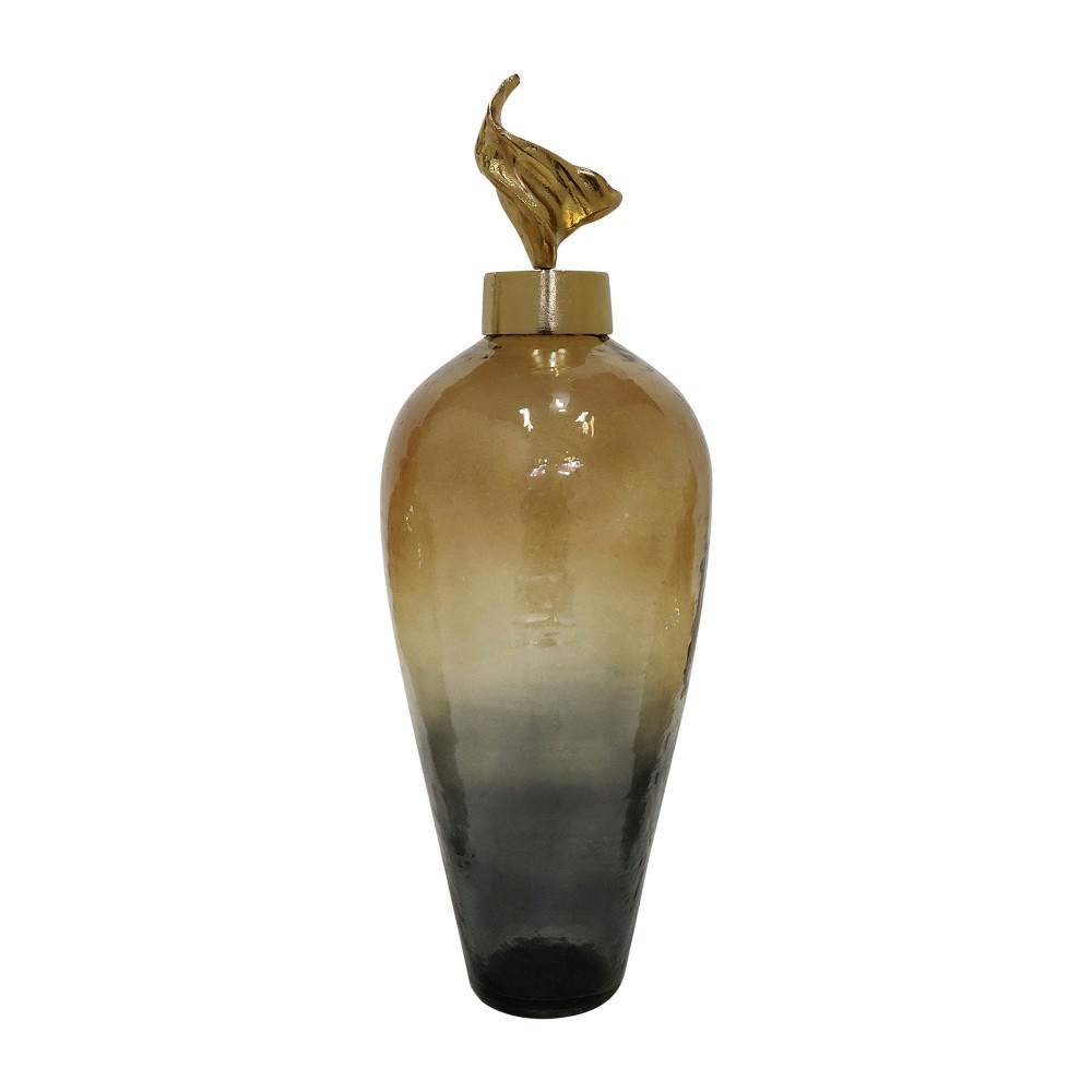 27"h Metal Vase W/ Lily Lid, Bronze