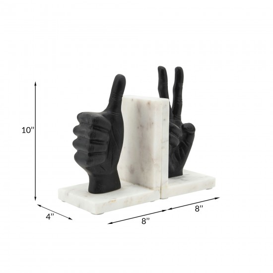S/2 Hand Sign Bookends, Black