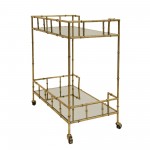 2-tier Gold Metal Bar Cart, Mirrored Top