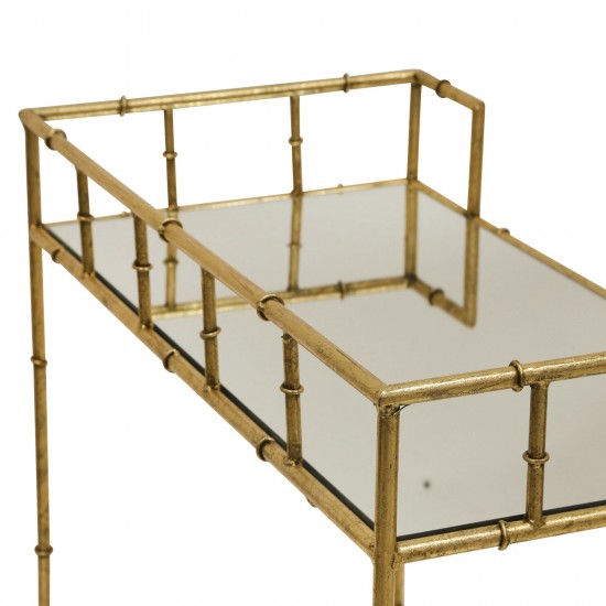 2-tier Gold Metal Bar Cart, Mirrored Top