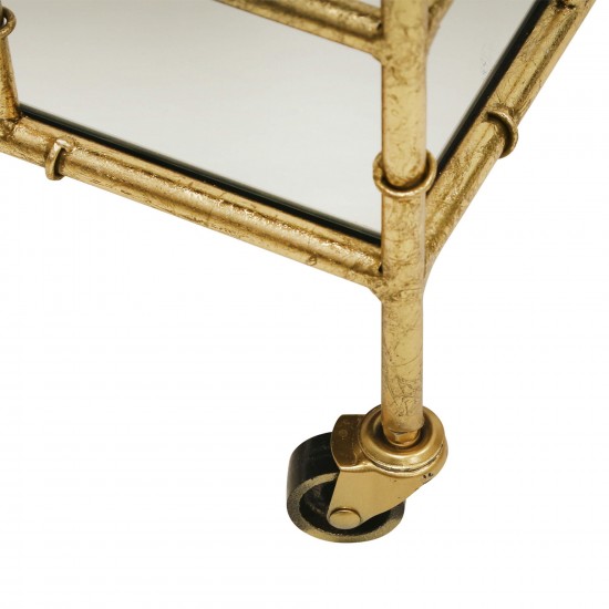 2-tier Gold Metal Bar Cart, Mirrored Top