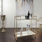 2-tier Gold Metal Bar Cart, Mirrored Top