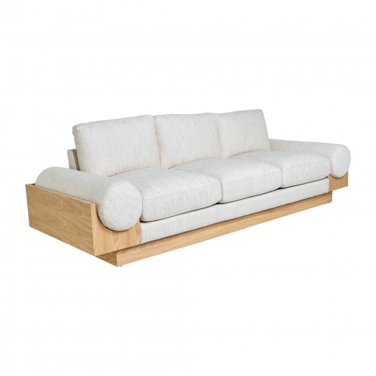 3- Seater Bolster Sofa - Oak Wood Base - Ivory