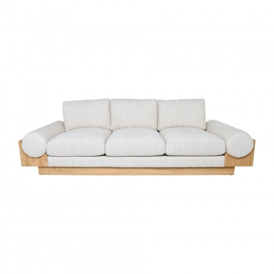 3- Seater Bolster Sofa - Oak Wood Base - Ivory