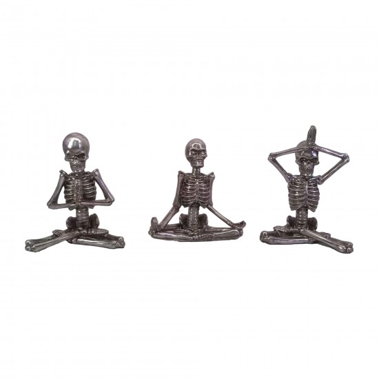 Resin, S/3 Yoga Skeletons, Silver