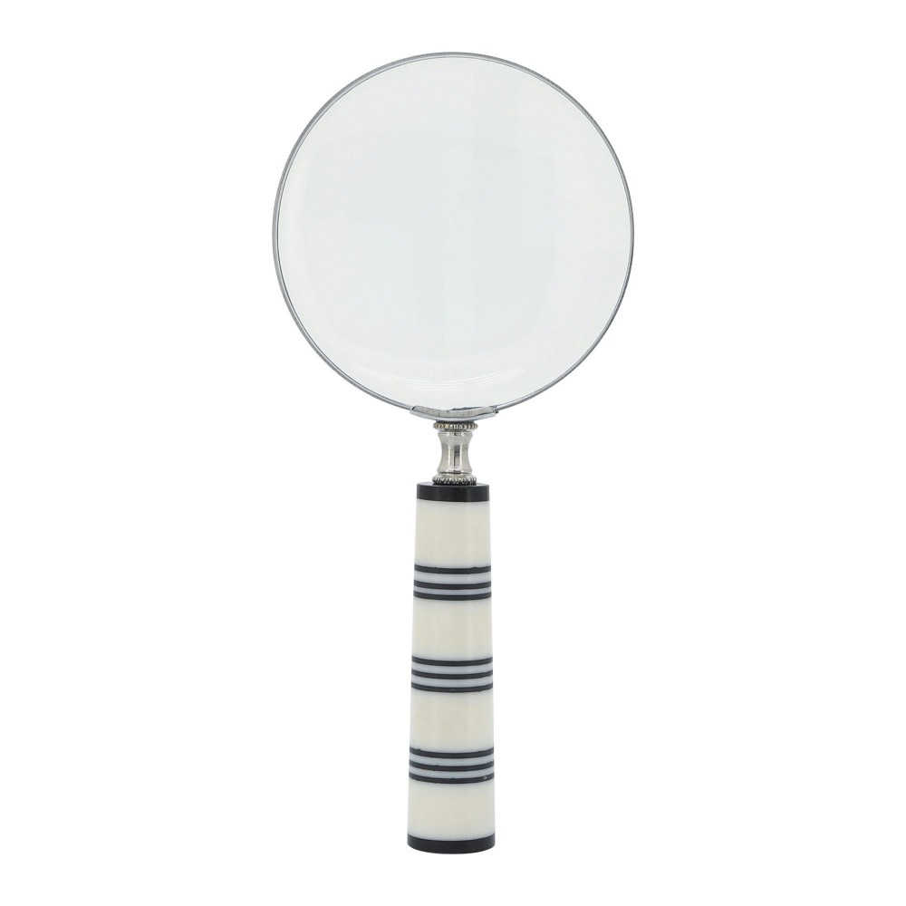 Resin, 4"d Striped Magnifying Glass, Black/white