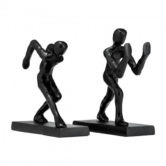 Metal,s/2 9"h, Push Hold Figures Bookends,black