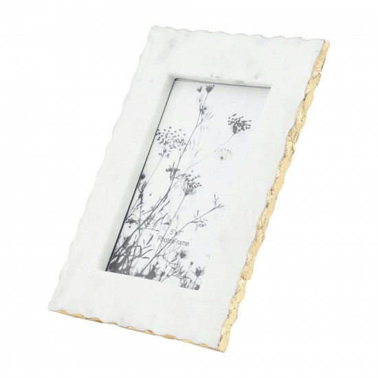 Marble, 5x7 Jagged Photo Frame W/ Gold Trim, Whit