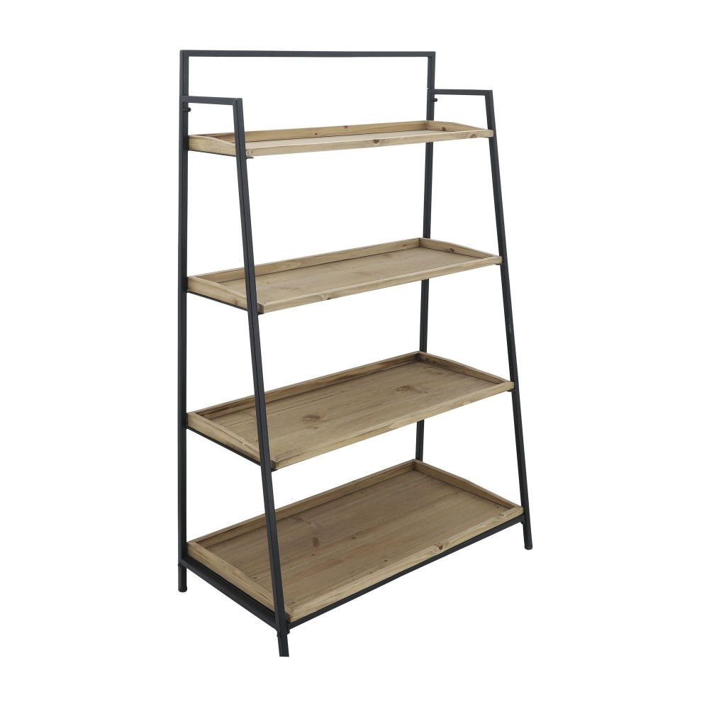 Wood/metal, 52"h Folding 4-layered Shelf, Brwn/blk